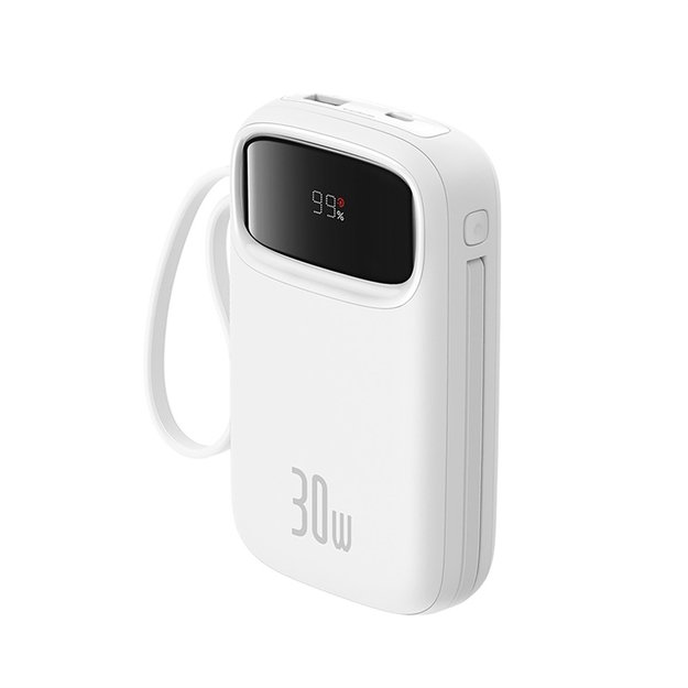 Baseus QPow 2 30W 10000mAh Power Bank with Built-in USB-C Cables - White 4