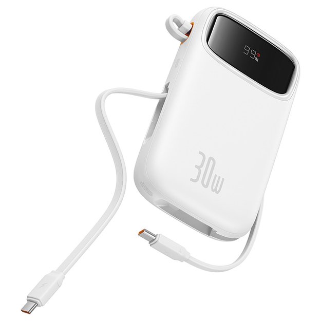 Baseus QPow 2 30W 10000mAh Power Bank with Built-in USB-C Cables - White 3
