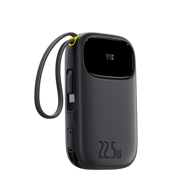 Baseus EnerFill FC31 10000mAh 22.5W Powerbank with Digital Display and 2 Built-in Cables (USB-C + Lightning) - Black 1