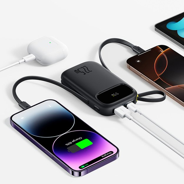 Baseus EnerFill FC31 10000mAh 22.5W Powerbank with Digital Display and 2 Built-in Cables (USB-C + Lightning) - Black 2
