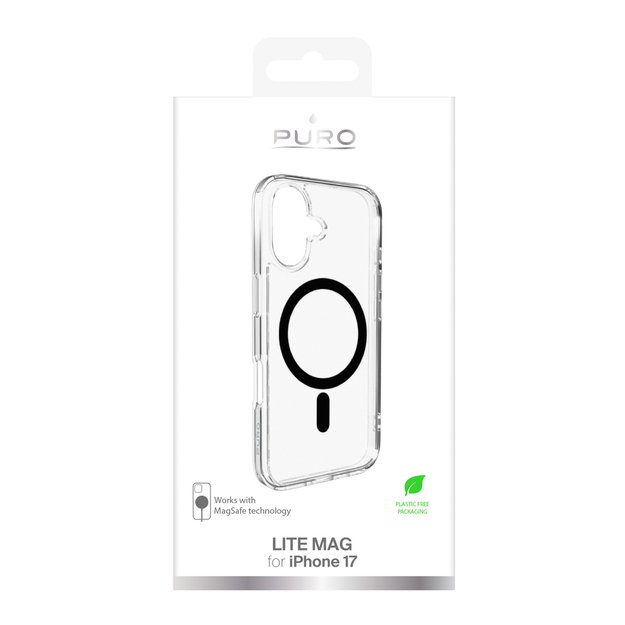 Puro Lite Mag TPU+PC Case Compatible with MagSafe for iPhone 17 - Transparent with Black Ring 1