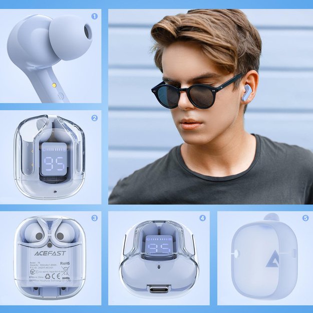 Acefast T6 TWS Bluetooth In-Ear Wireless Headphones - Light Blue 11