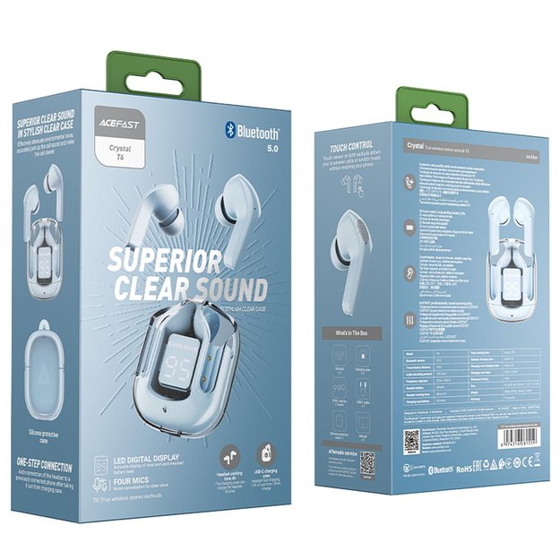 Acefast T6 TWS Bluetooth In-Ear Wireless Headphones - Light Blue 4