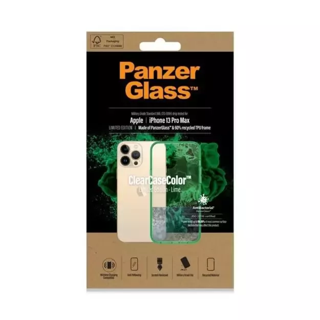 PanzerGlass ClearCase Antibacterial Military Grade Certified Case for iPhone 13 Pro Max - Transparent Green 10