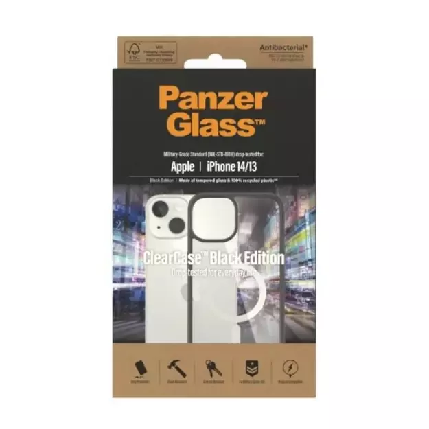 PanzerGlass ClearCase case with MagSafe antibacterial for iPhone 14 / 15 / 13 - transparent and black 2