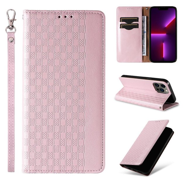 Magnet Strap Case Case for iPhone 13 Pro Max Pouch Wallet + Mini Lanyard Pendant Pink 14