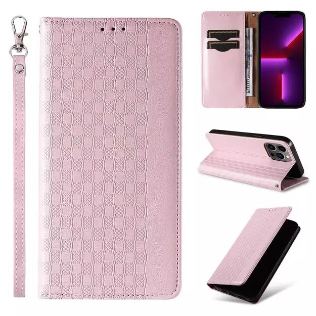 Magnet Strap Case Case for iPhone 13 Pro Max Pouch Wallet + Mini Lanyard Pendant Pink 2