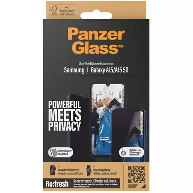 PanzerGlass Ultra-Wide Fit Privacy Tempered Glass with Positioner for Samsung Galaxy A15 / A15 5G 6