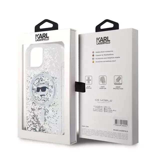 Karl Lagerfeld Liquid Glitter Choupette Head MagSafe case for iPhone 14 / 15 / 13 - transparent 14