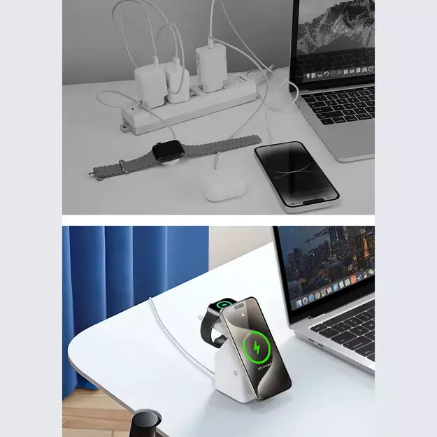 Duzzona W20 15W 4in1 inductive charger for iPhone / AirPods / Apple Watch with night lamp - white 30