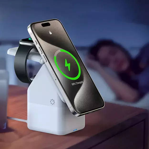 Duzzona W20 15W 4in1 inductive charger for iPhone / AirPods / Apple Watch with night lamp - white 34
