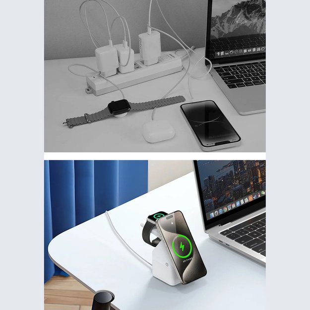 Duzzona W20 15W 4in1 inductive charger for iPhone / AirPods / Apple Watch with night lamp - white 11