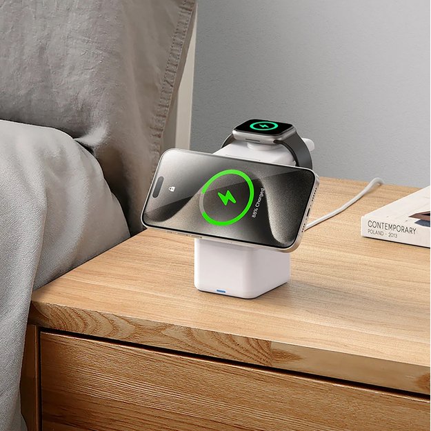 Duzzona W20 15W 4in1 inductive charger for iPhone / AirPods / Apple Watch with night lamp - white 13