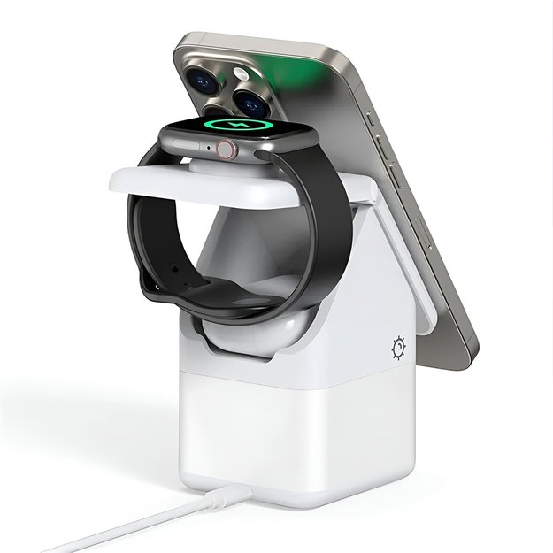 Duzzona W20 15W 4in1 inductive charger for iPhone / AirPods / Apple Watch with night lamp - white 19