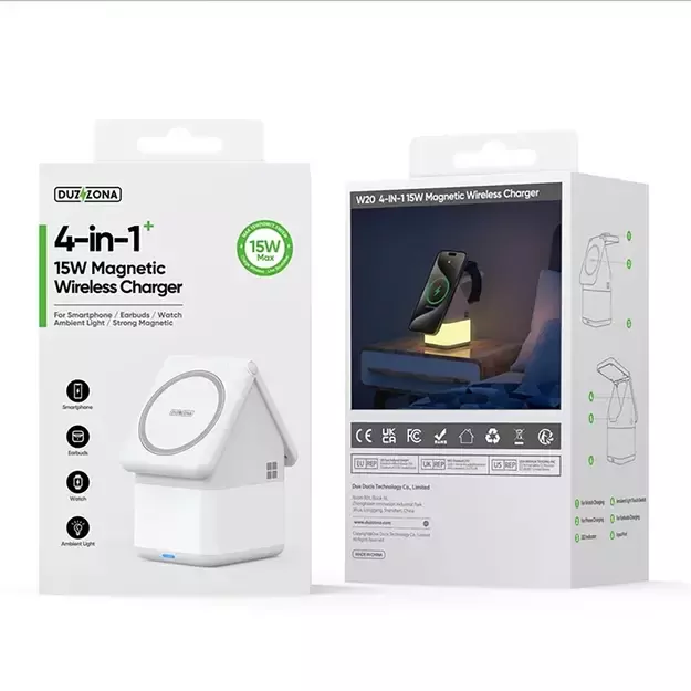 Duzzona W20 15W 4in1 inductive charger for iPhone / AirPods / Apple Watch with night lamp - white 22