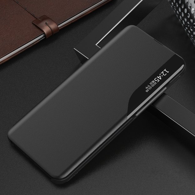 Eco Leather View Case elegant bookcase type case with kickstand for Samsung Galaxy A22 4G black 1