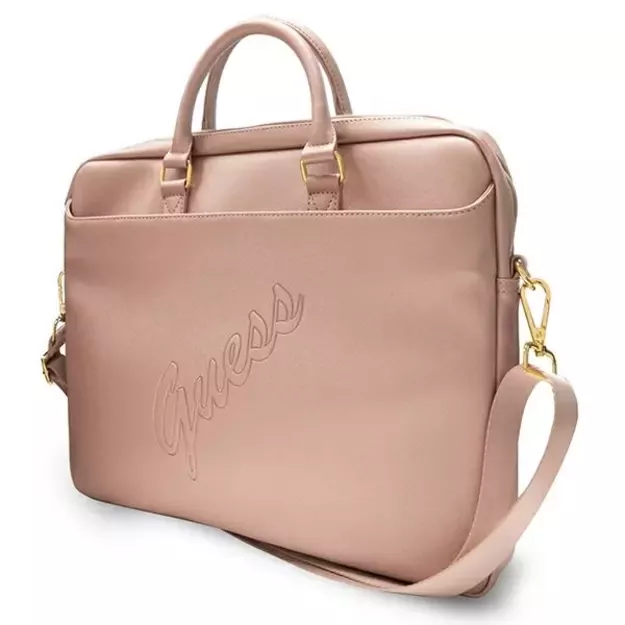 Guess Saffiano Script 16&quot  Laptop Bag - Pink 1
