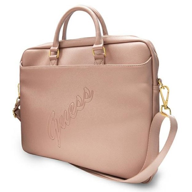 Guess Saffiano Script 16&quot  Laptop Bag - Pink 3