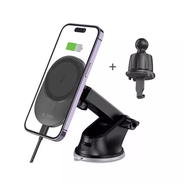 Tech-Protect MM15W-V1 Car Phone Holder with MagSafe 15W Wireless Charger for Cockpit/Air Vent - Black 8