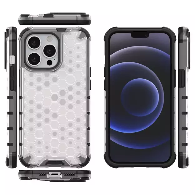 Honeycomb Case armor cover with TPU Bumper for iPhone 13 Pro transparent 11