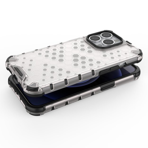 Honeycomb Case armor cover with TPU Bumper for iPhone 13 Pro transparent 15