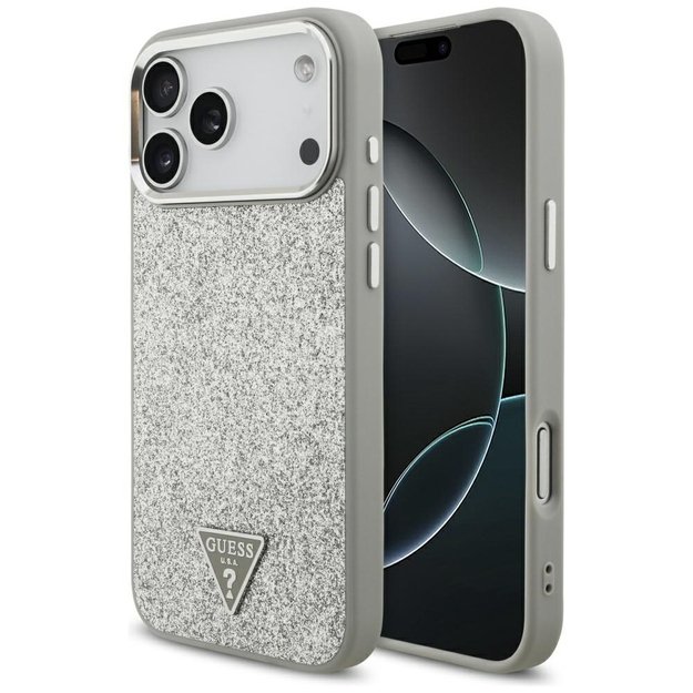 Guess Glitter Triangle Logo MagSafe case for iPhone 17 Pro Max - silver