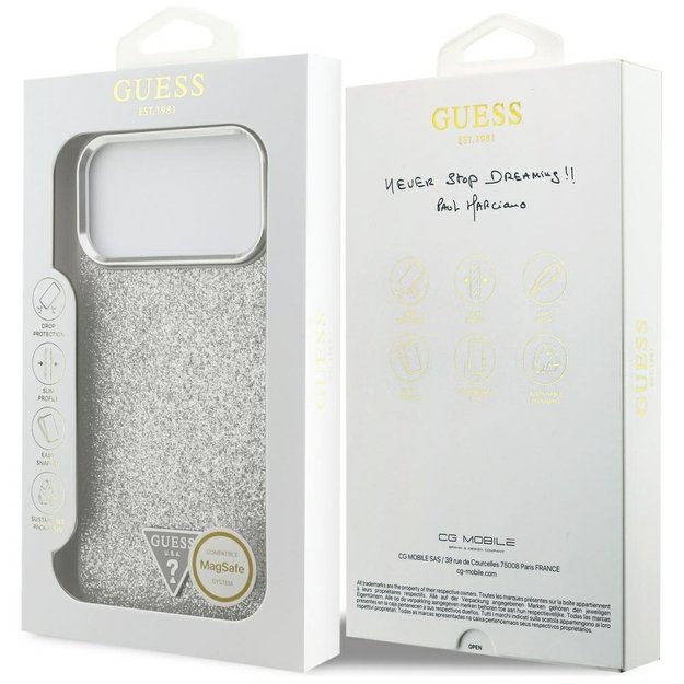 Guess Glitter Triangle Logo MagSafe case for iPhone 17 Pro Max - silver 7