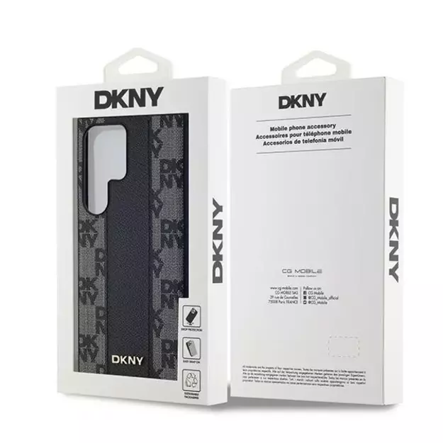 DKNY Leather Checkered Mono Pattern MagSafe Case for Samsung Galaxy S24 Ultra - Black 14