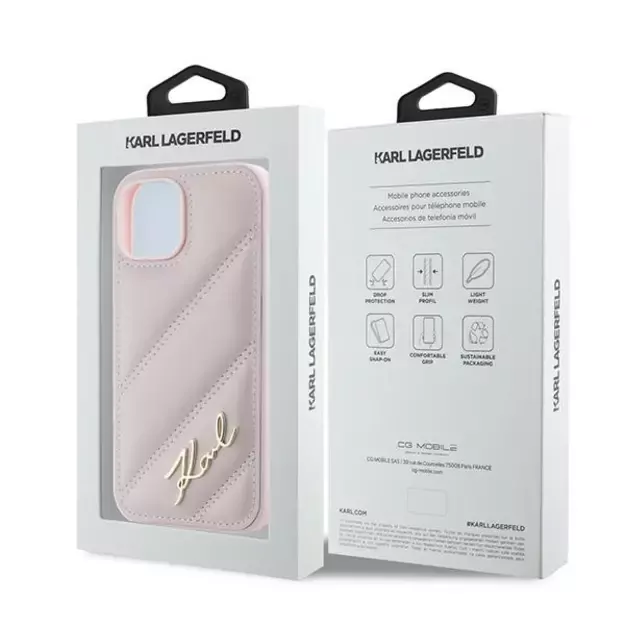 Karl Lagerfeld Diagonal Quilted Script case for iPhone 15 / 14 / 13 - pink 7