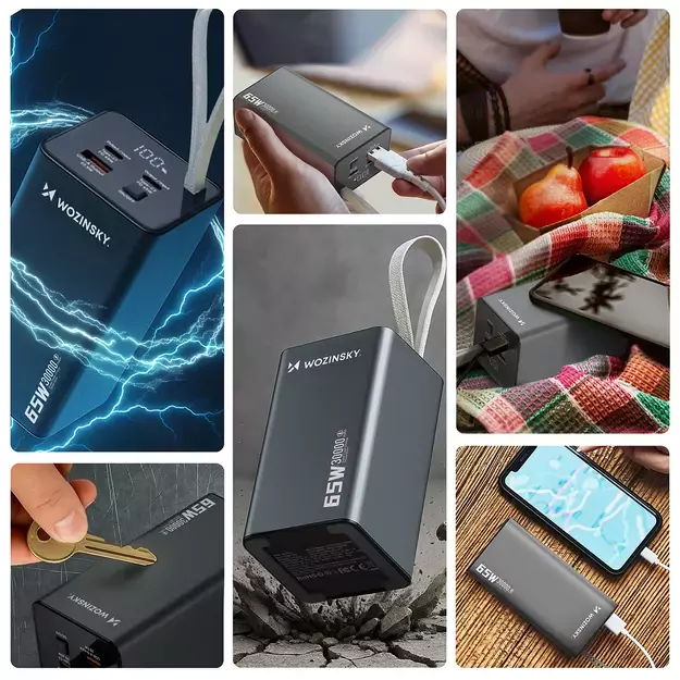 Powerbank Wozinsky K65+ 65W 30000mAh 2x USB-C, 1x USB-A 65W - gray 13
