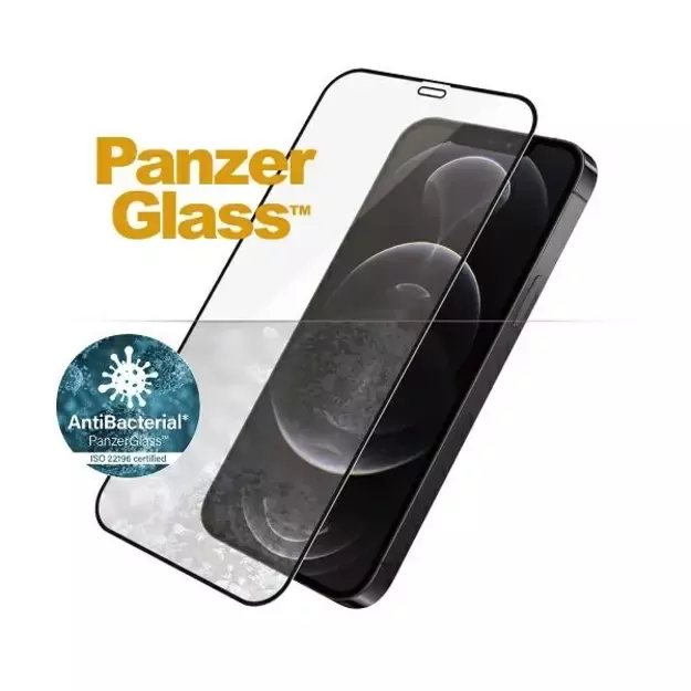 PanzerGlass E2E Super+ Microfracture antibacterial tempered glass for iPhone 12 / 12 Pro - with black frame 1