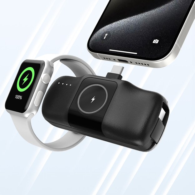 Wozinsky WF16-YCS 5000mAh 15W USB-C Mini Power Bank with Built-in USB-C Cable and Apple Watch Charger - Black 26