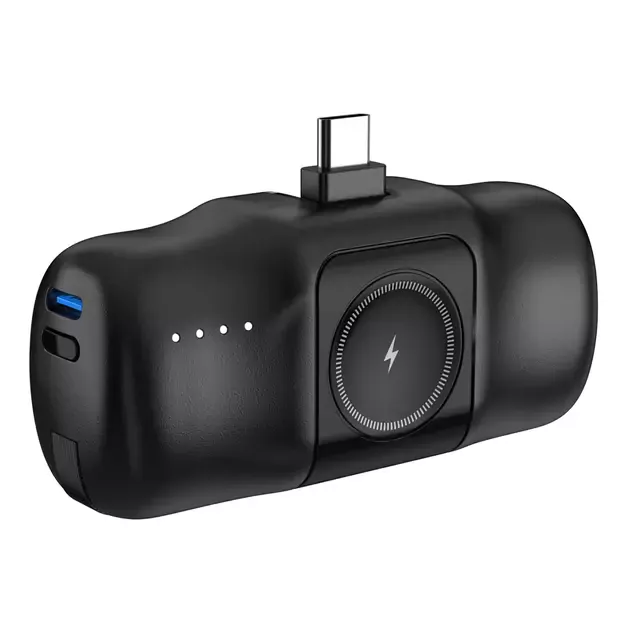 Wozinsky WF16-YCS 5000mAh 15W USB-C Mini Power Bank with Built-in USB-C Cable and Apple Watch Charger - Black 16