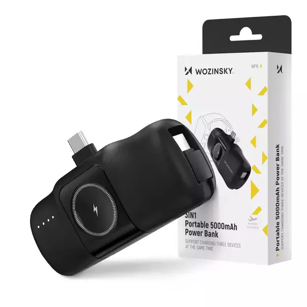 Wozinsky WF16-YCS 5000mAh 15W USB-C Mini Power Bank with Built-in USB-C Cable and Apple Watch Charger - Black 18