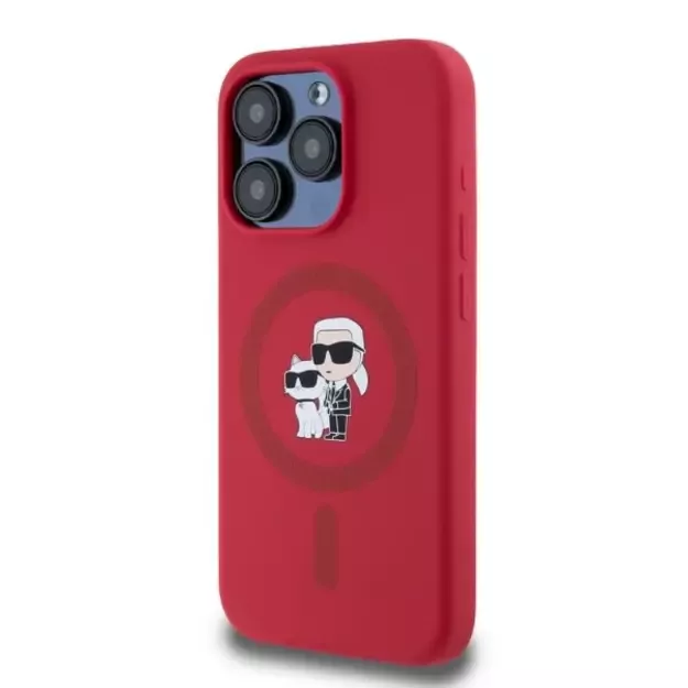 Karl Lagerfeld Silicone Karl&amp Choupette Heads Ring MagSafe Case for iPhone 15 Pro - Red 1