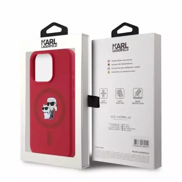 Karl Lagerfeld Silicone Karl&amp Choupette Heads Ring MagSafe Case for iPhone 15 Pro - Red 3