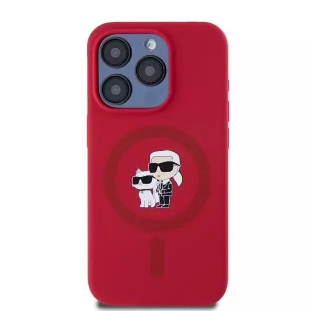 Karl Lagerfeld Silicone Karl&amp Choupette Heads Ring MagSafe Case for iPhone 15 Pro - Red 2
