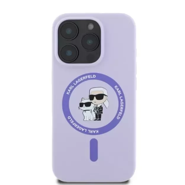 Karl Lagerfeld Silicone Karl&amp Choupette Heads Ring MagSafe Case for iPhone 16 Pro Max - Purple 3