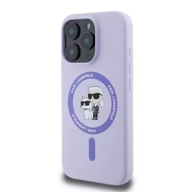 Karl Lagerfeld Silicone Karl&amp Choupette Heads Ring MagSafe Case for iPhone 16 Pro Max - Purple 2