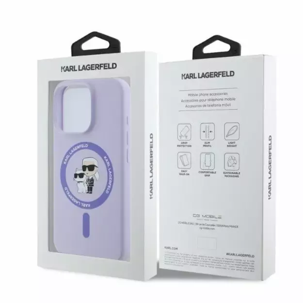 Karl Lagerfeld Silicone Karl&amp Choupette Heads Ring MagSafe Case for iPhone 16 Pro Max - Purple 4