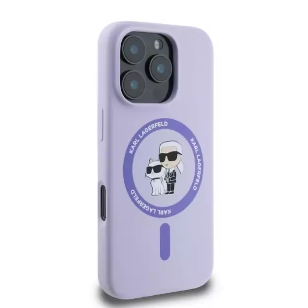 Karl Lagerfeld Silicone Karl&amp Choupette Heads Ring MagSafe Case for iPhone 16 Pro Max - Purple 1