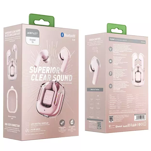 Acefast T6 TWS Bluetooth In-Ear Wireless Headphones - Pink 22