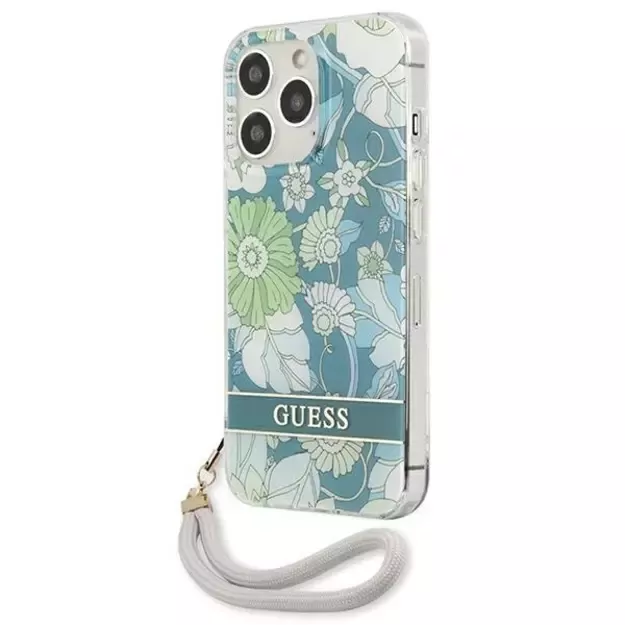 Guess GUHCP13LHFLSN iPhone 13 Pro / 13 6.1&quot  green/green hardcase Flower Strap 2
