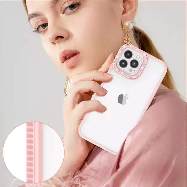 Kingxbar Sparkle Series case iPhone 13 Pro with crystals back cover pink 14