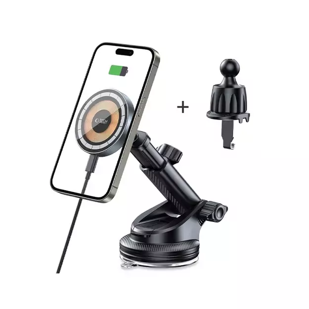 Tech-Protect MM15W MagSafe Car Holder with 15W Inductive Charger for Air Vent and Dashboard - Black 1
