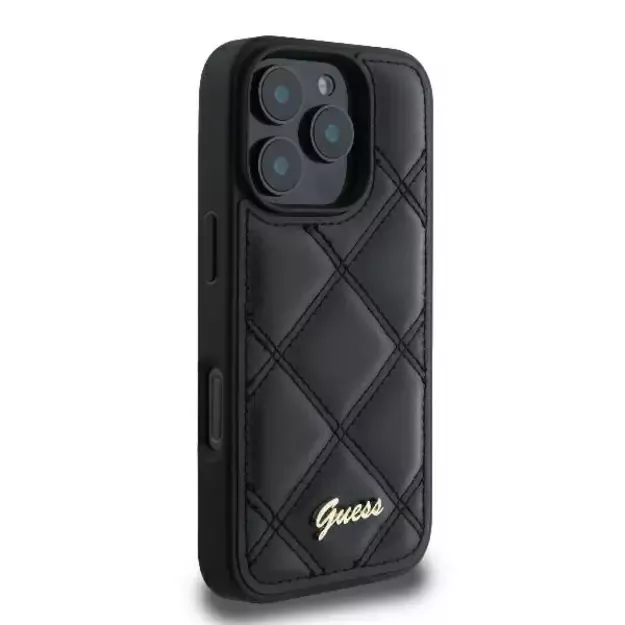 Guess Quilted Metal Logo iPhone 16 Pro Case - Black 10