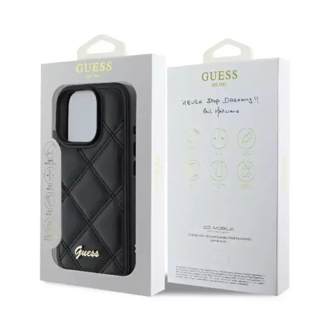 Guess Quilted Metal Logo iPhone 16 Pro Case - Black 14