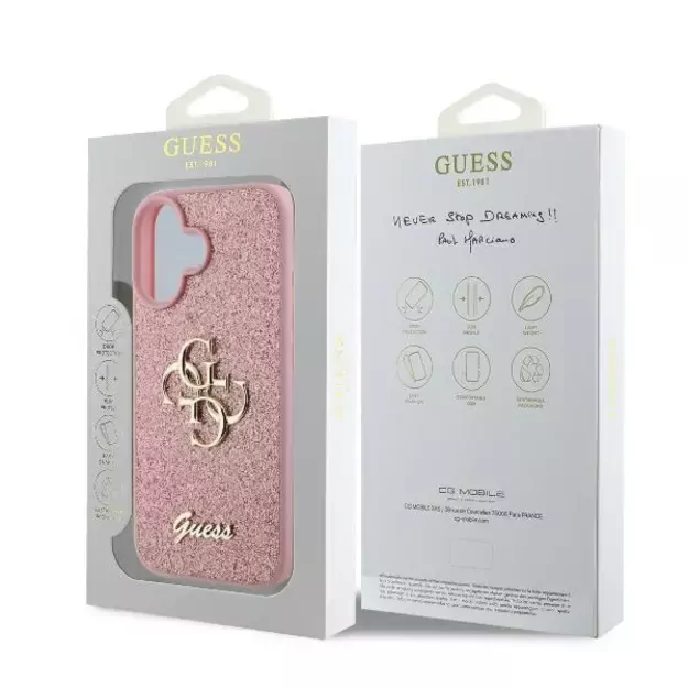 Guess Fixed Glitter Big 4G iPhone 16 Case - Pink 14