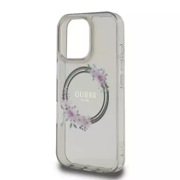 Guess IML Flowers Wreath MagSafe iPhone 16 Pro Case - Black 12
