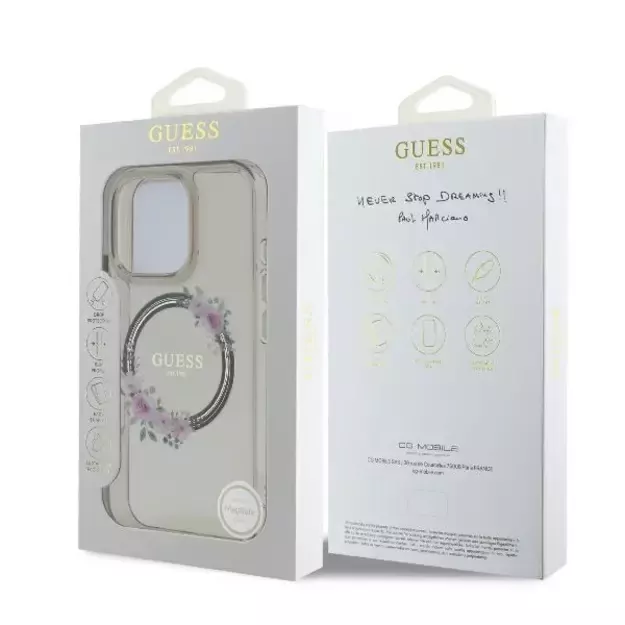 Guess IML Flowers Wreath MagSafe iPhone 16 Pro Case - Black 14